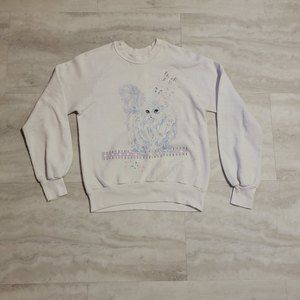 Vintage King Pin Sports Wear Womens White 1998 Cat Graphic  Crew Neck Medium